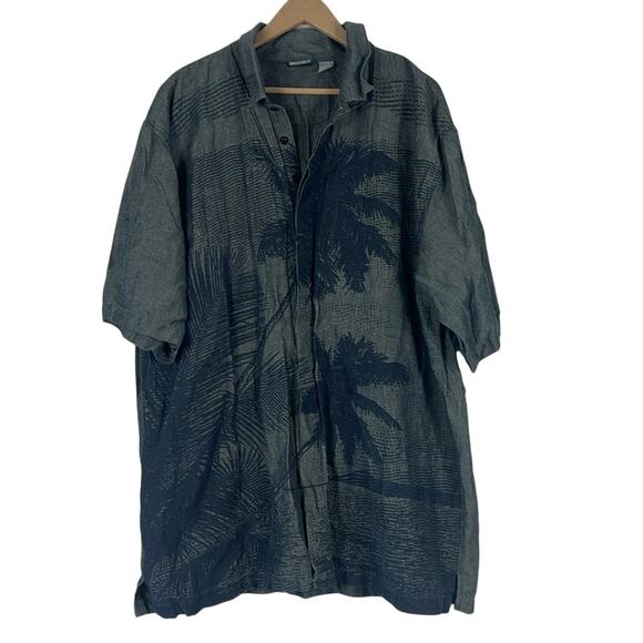 Vintage Culture Button Down Shirt Mens 2X Black Gray Palm Tree Cotton Linen Y2K - Picture 1 of 5